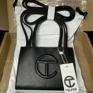 Telfar small black logo shopping tote bag Vegan